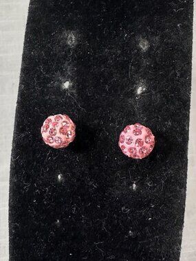 5/ $5 Small Pink Crystal Disco Ball Stud Earrings